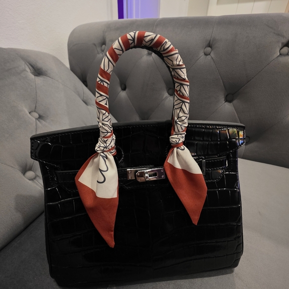 Black Crocodile Style H Birkin 25cm Inspired Bag - Picture 15 of 17